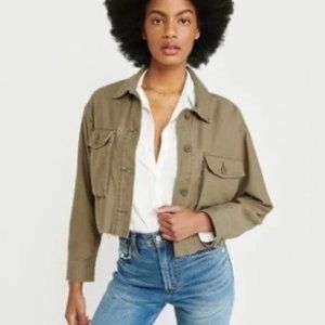 Abercrombie & Fitch Oversized Cropped Twill Jacket, Size Small
